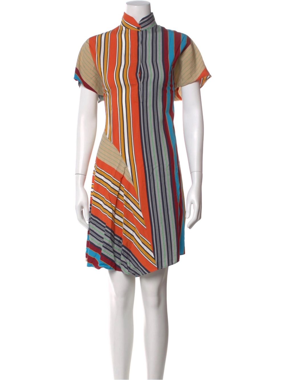 Akris Punto Multicolor Striped Asymmetrical Short Sleeve Dress